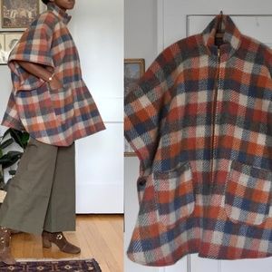 BEMIDJI Woolen Mills Plaid Wool Poncho Pullover Ca